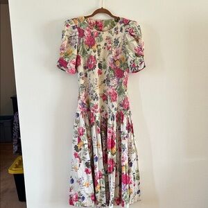 Vintage Floral Midi Dress - Multicolor